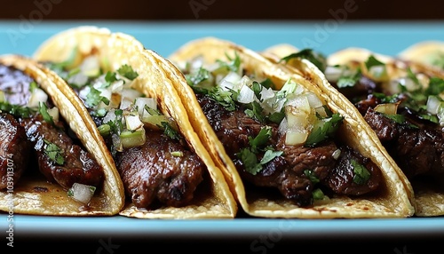 Close up of delicious tacos. Perfect for food blogs, articles, and social media posts about Mexican food and cuisine. photo