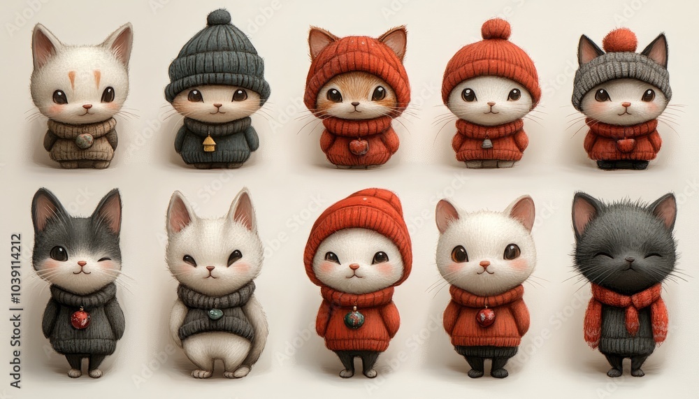 Cute cats wearing winter clothes. This image is perfect for winter-themed designs, greeting cards, or social media posts. Cute cats wearing winter clothes. This image is perfect for winter-themed designs, greeting cards, or social media posts.
