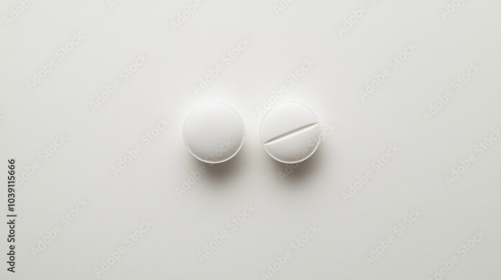 Two White Pills on a White Background Two White Pills on a White Background