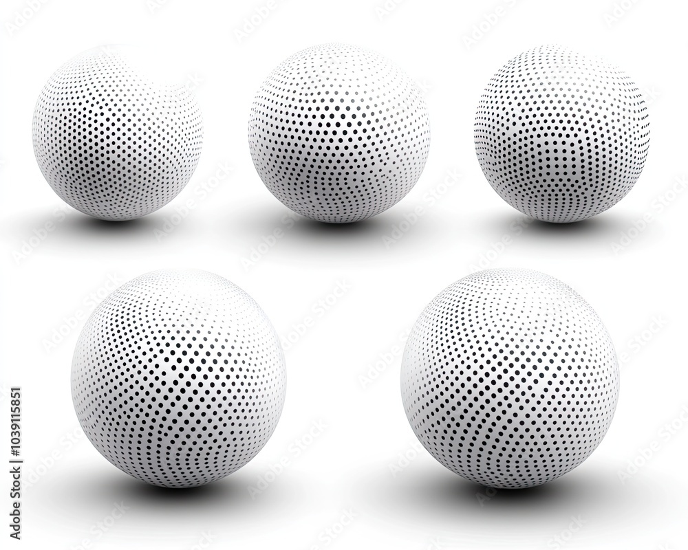 Five white spheres with black dots. Perfect for use as a website or app icon, or for any project needing a modern geometric design. Five white spheres with black dots. Perfect for use as a website or app icon, or for any project needing a modern geometric design.