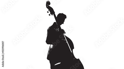 A man playing Double bass silhouette isolated on white background
