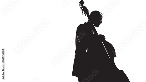 A man playing Double bass silhouette isolated on white background