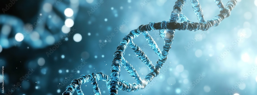 DNA strand with blue luminous effects, depicting the concept of genetics and biotechnology against a soft gradient background, emphasizing scientific advancement and research DNA strand with blue luminous effects, depicting the concept of genetics and biotechnology against a soft gradient background, emphasizing scientific advancement and research
