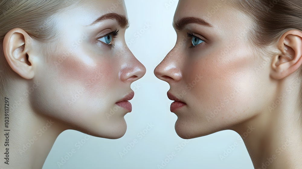 Side-by-side facial comparison of a patient pre- and post-facelift, featuring drooping skin and deep wrinkles transformed into a lifted, smooth appearance Side-by-side facial comparison of a patient pre- and post-facelift, featuring drooping skin and deep wrinkles transformed into a lifted, smooth appearance