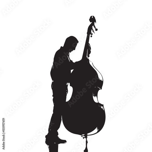 A man playing Double bass silhouette isolated on white background