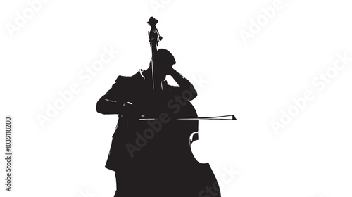 A man playing Double bass silhouette isolated on white background