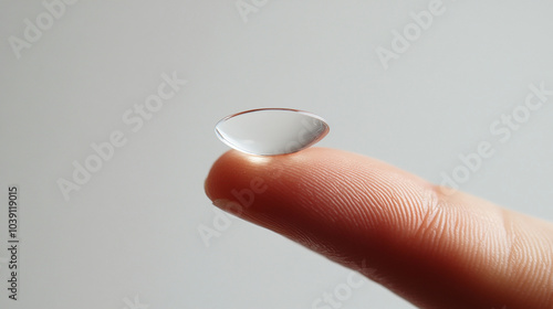 Close-up of contact lens on fingertip with soft light