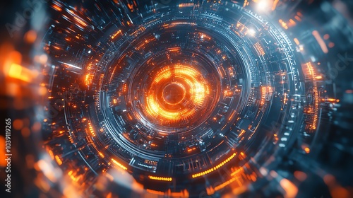 Wallpaper Mural Abstract digital technology design with glowing orange elements. Torontodigital.ca