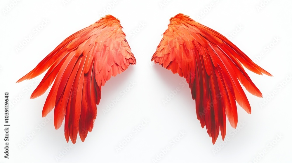 Fototapeta premium Red Bird Wings on White Background