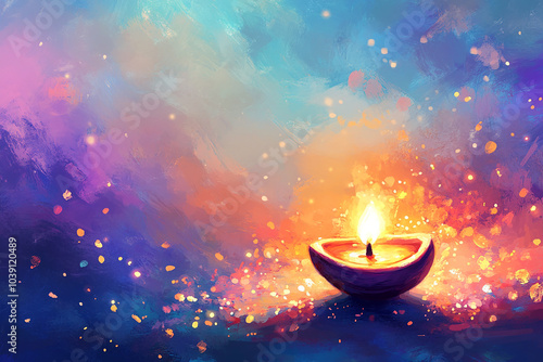 Diwali festival greeting card with diya lamp colorful copy space background