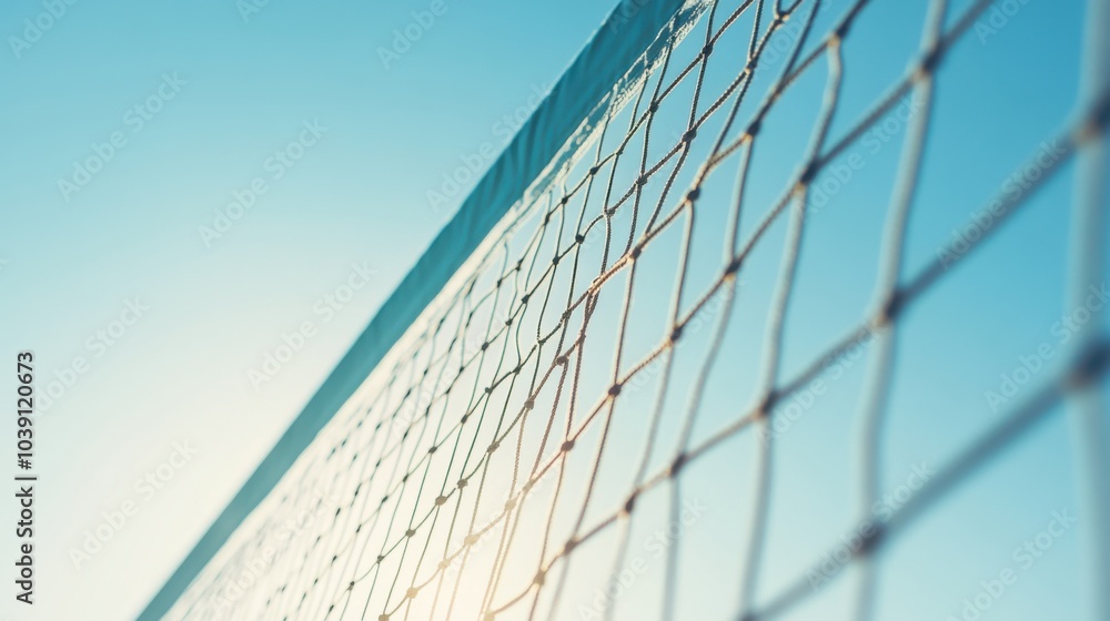 A volleyball net's tension cable, outdoor setting with bright daylight, Fresh style A volleyball net's tension cable, outdoor setting with bright daylight, Fresh style