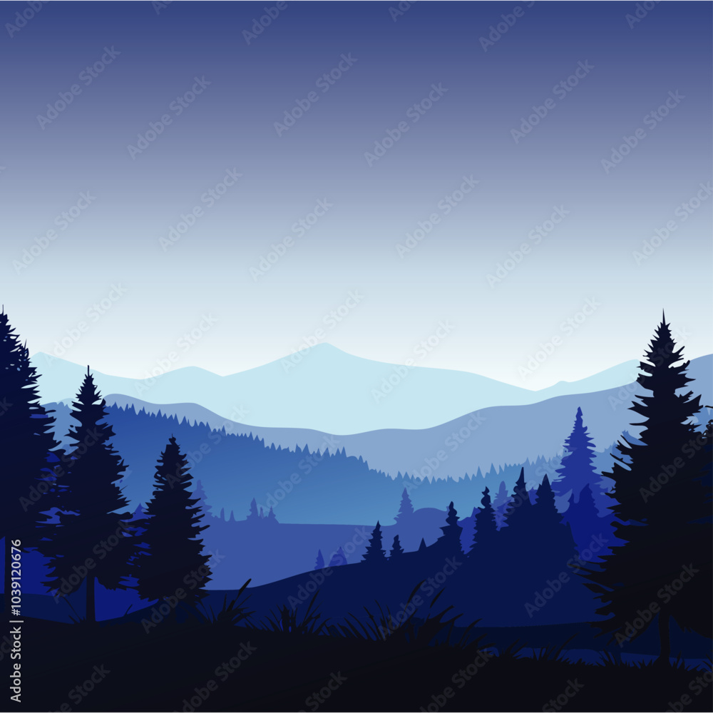 Obraz premium relaxing night time forest illustration