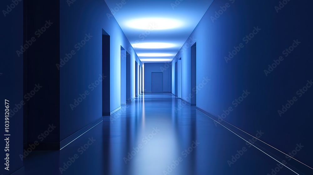 Fototapeta premium Blue Corridor with Bright Lights