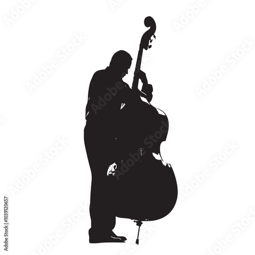A man playing Double bass silhouette isolated on white background