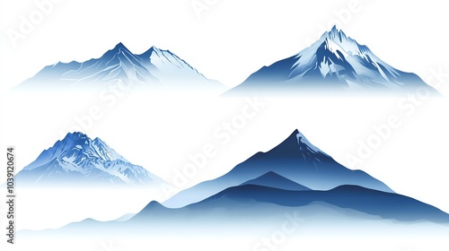 Four majestic mountain silhouettes on a soft gradient background, ideal for nature and adventure themes.