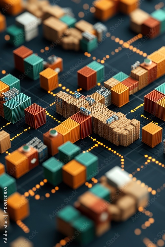 Colorful digital blocks create intricate patterns on a dark background. Colorful digital blocks create intricate patterns on a dark background.