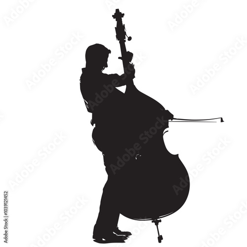 A man playing Double bass silhouette isolated on white background