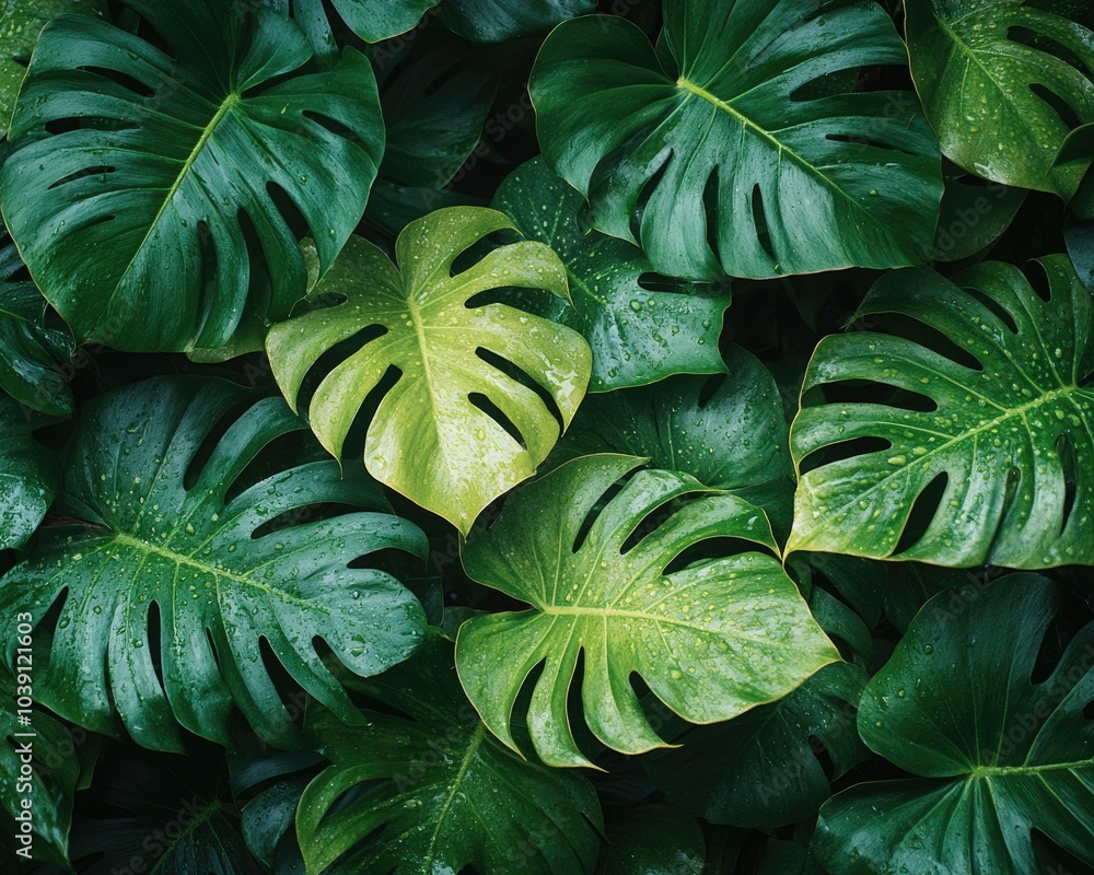 Fototapeta premium Close-up of tropical green leaves. A great photo for projects with a natural or botanical theme.