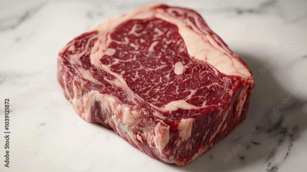 Authentic Wagyu ribeye steak, with intense marbling and rich texture