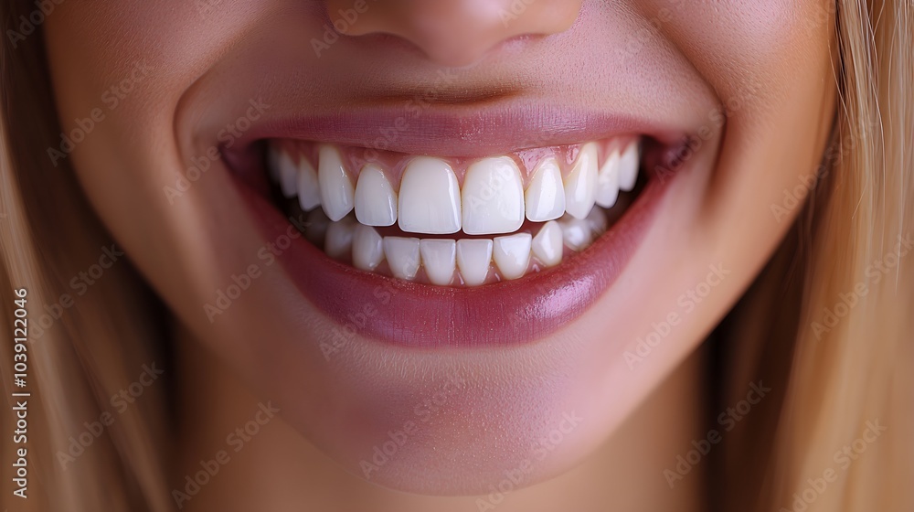 Obraz premium Social media post showcasing a smile makeover with veneers, featuring before-and-after images of discolored, uneven teeth transformed into a bright, perfect smile