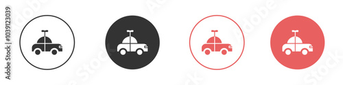 Clockwork car toy icon Flat set in black and white color