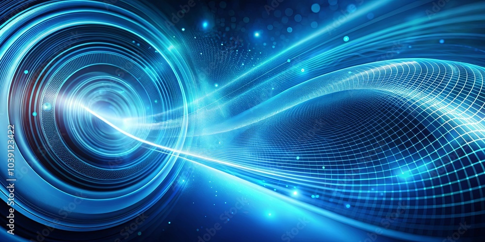 Abstract Blue Digital Grid with Circular Light and Motion Abstract Blue Digital Grid with Circular Light and Motion