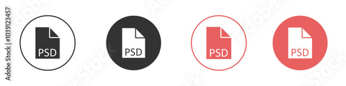 PSD File Format Icon Flat set in black and white color