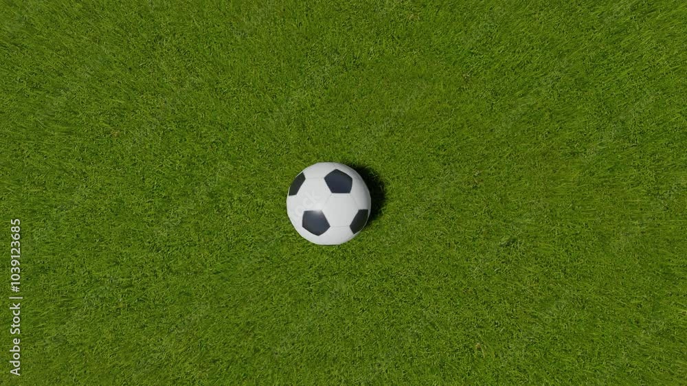 Black and white soccer ball lying on green grass. Closeup of soccer ball on textured green grass. Black and white soccer ball lying on green grass. Closeup of soccer ball on textured green grass.
