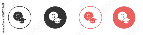 tuition fee icon Flat set in black and white color