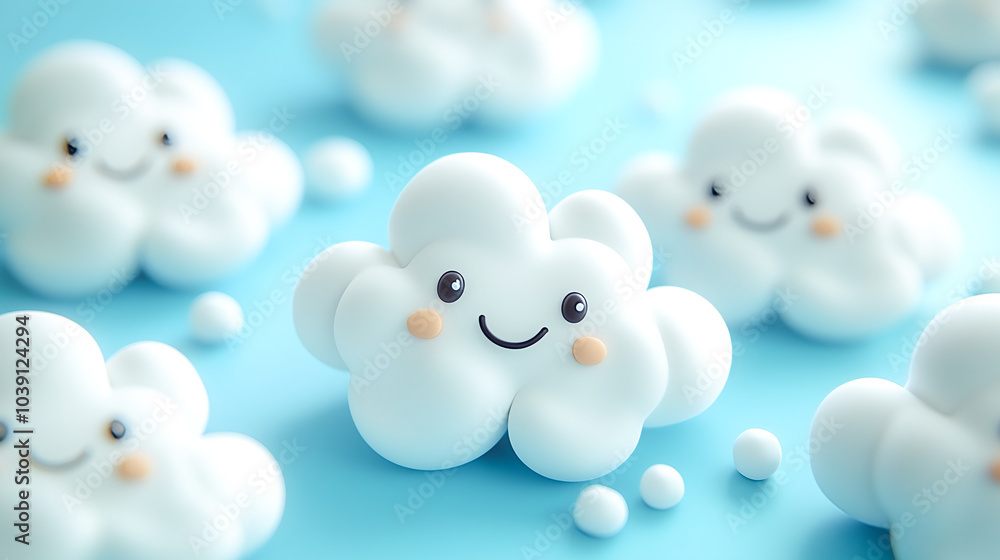粘土細工風の可愛い笑顔の雲の3Dイラスト 粘土細工風の可愛い笑顔の雲の3Dイラスト