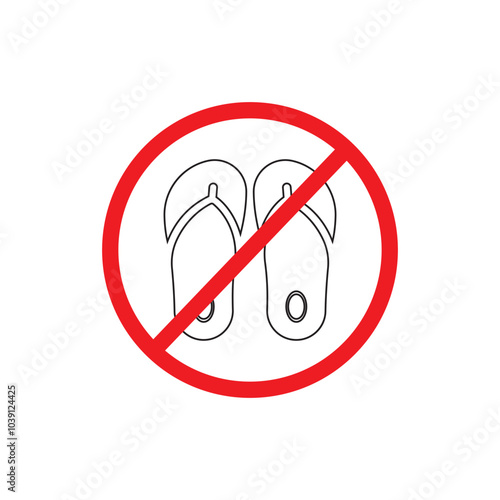 No sandals sign. slipper not allowed vector symbol. off your sandals warning sign.