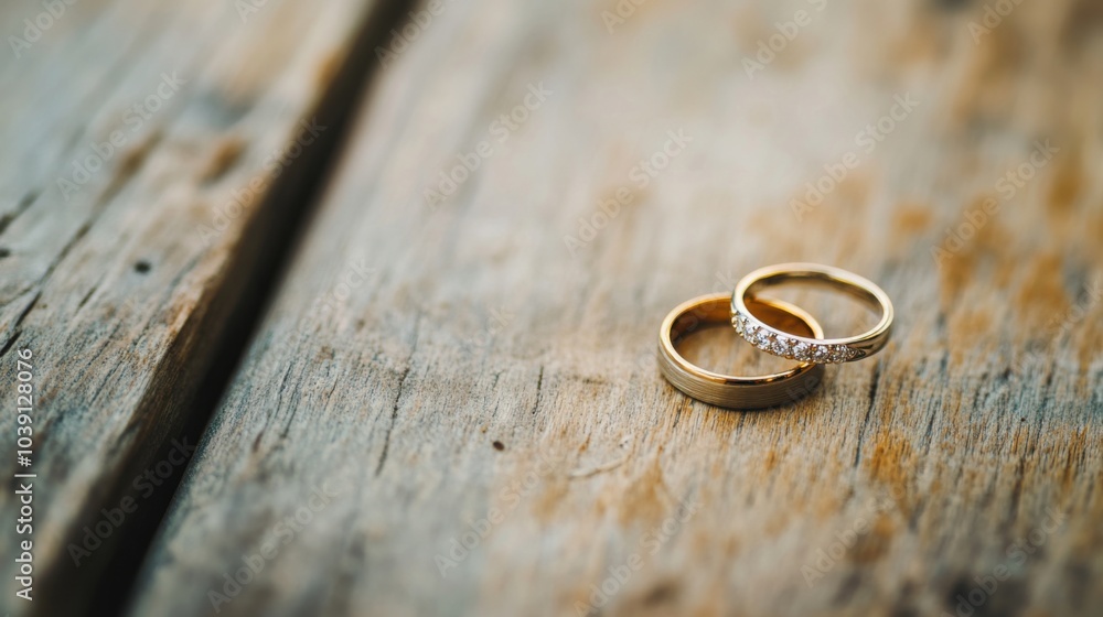 A wedding ring placed on a wooden surface, embodying the concept of commitment and partnership in modern society, Modern lifestyle scene A wedding ring placed on a wooden surface, embodying the concept of commitment and partnership in modern society, Modern lifestyle scene