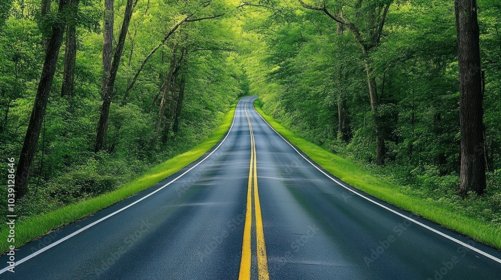 Fototapeta premium Winding Road Through Lush Forest