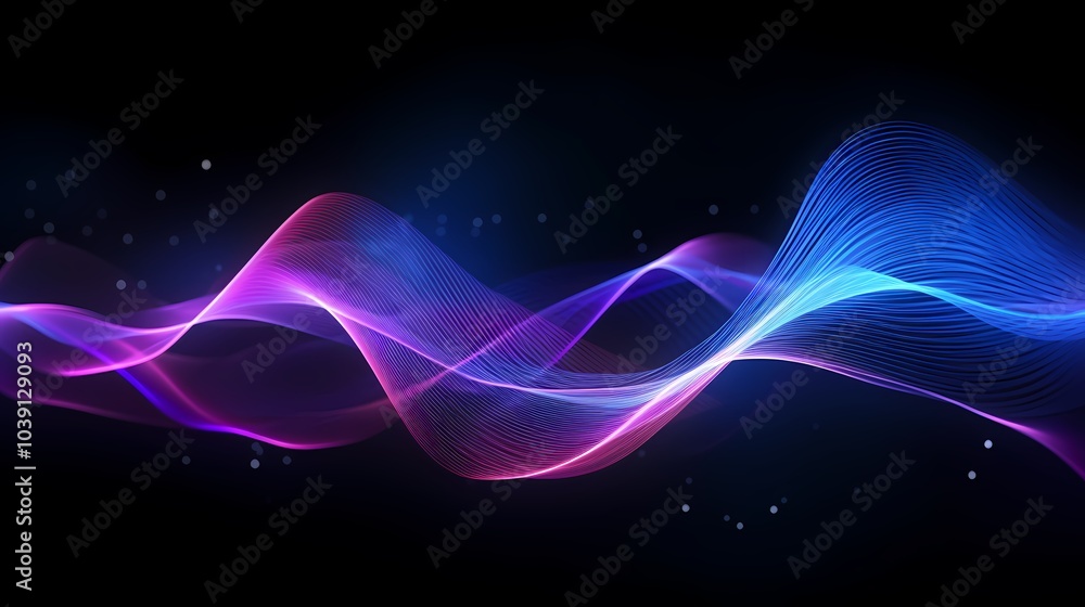 Fototapeta premium Digital technology blue and purple abstract sound wave PPT poster background