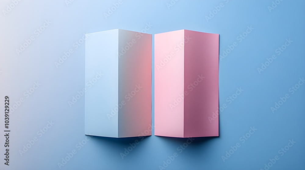 Close-up of open and closed blank brochures on minimalist grey background, top view, clean and simple layout, perfect for mockup design Close-up of open and closed blank brochures on minimalist grey background, top view, clean and simple layout, perfect for mockup design