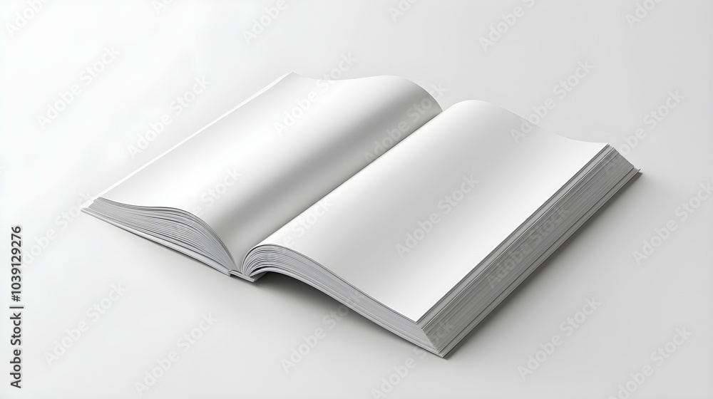 Simple top view of blank brochures, one open and one closed, against a light grey background, creating a clean mockup for text or design placement Simple top view of blank brochures, one open and one closed, against a light grey background, creating a clean mockup for text or design placement