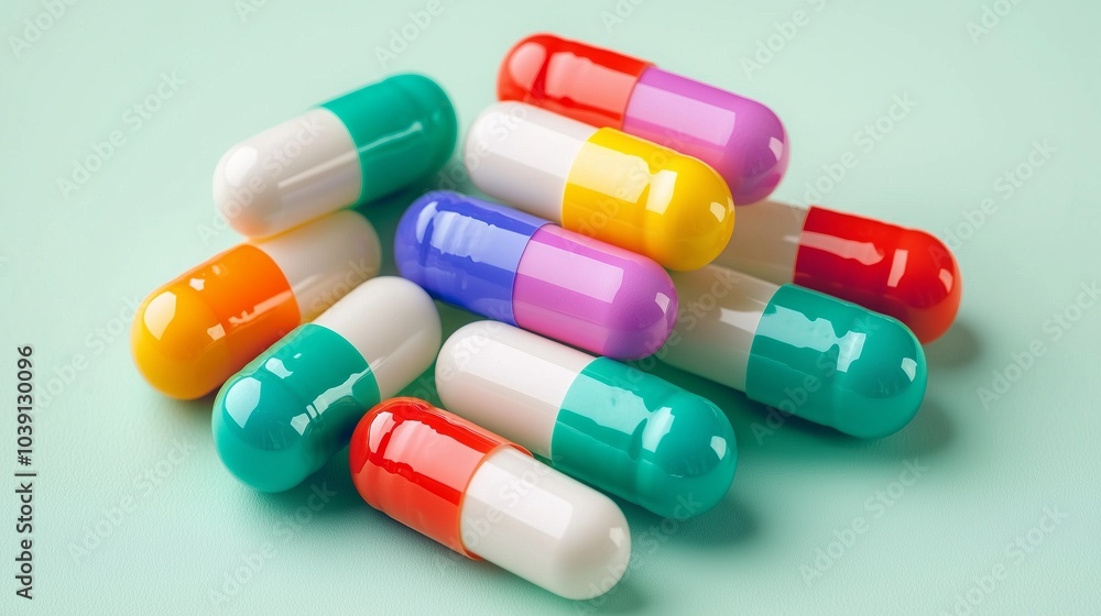 Colorful Medicine Capsules on Soft Background Colorful Medicine Capsules on Soft Background