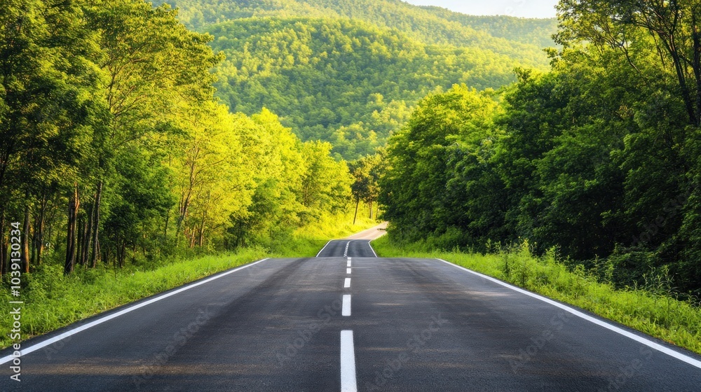 Fototapeta premium Asphalt Road Through Green Forest