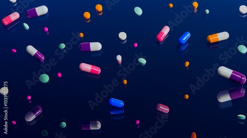 Colorful Pills in Various Shapes on Dark Background