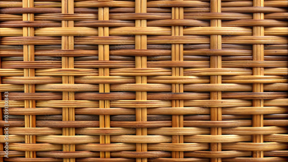 Close-up of intricately woven rattan texture displaying a natural pattern Close-up of intricately woven rattan texture displaying a natural pattern