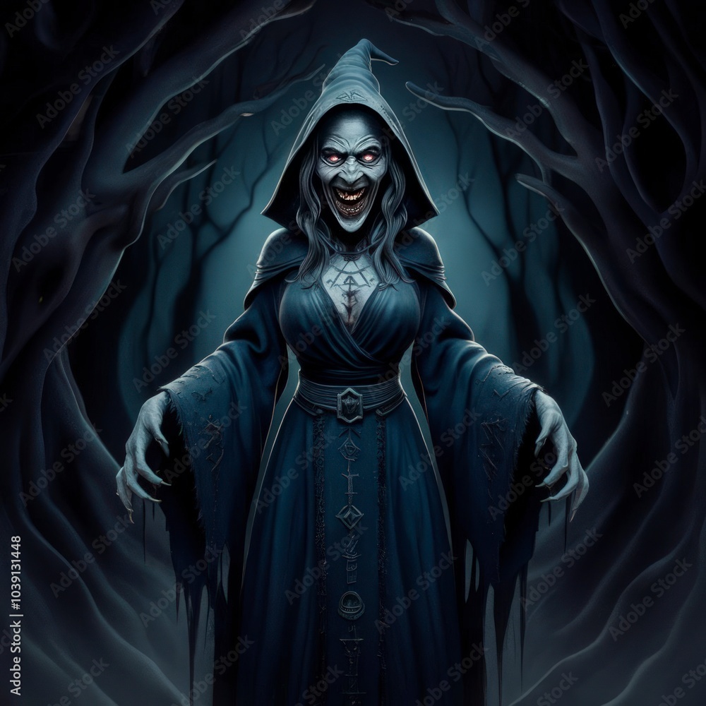 scary witch in the forest halloween illustration scary witch in the forest halloween illustration