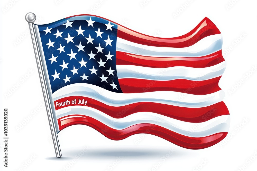 Obraz premium American flag waving, symbolic representation of patriotism and freedom, white isolate background.