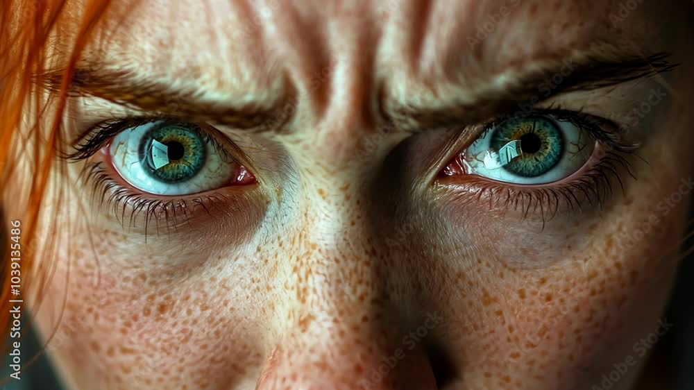 A close-up of a woman's eyes, staring intensely with a furrowed brow A close-up of a woman's eyes, staring intensely with a furrowed brow