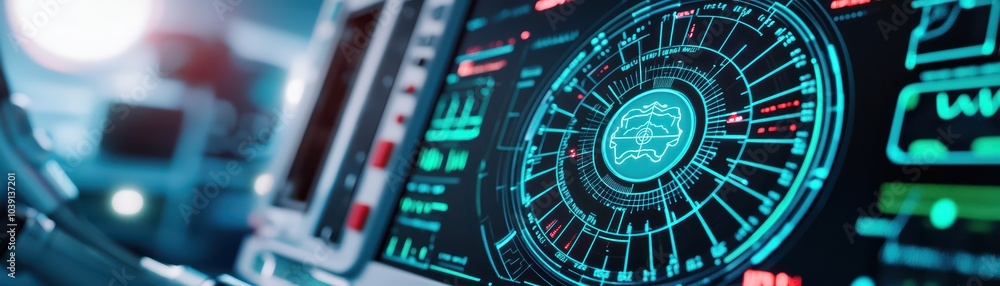 High-tech digital display with graphs and data, blue glowing interface on dark background. High-tech digital display with graphs and data, blue glowing interface on dark background.