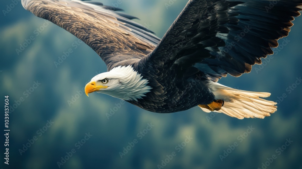 A majestic eagle soaring through a scenic landscape. A majestic eagle soaring through a scenic landscape.