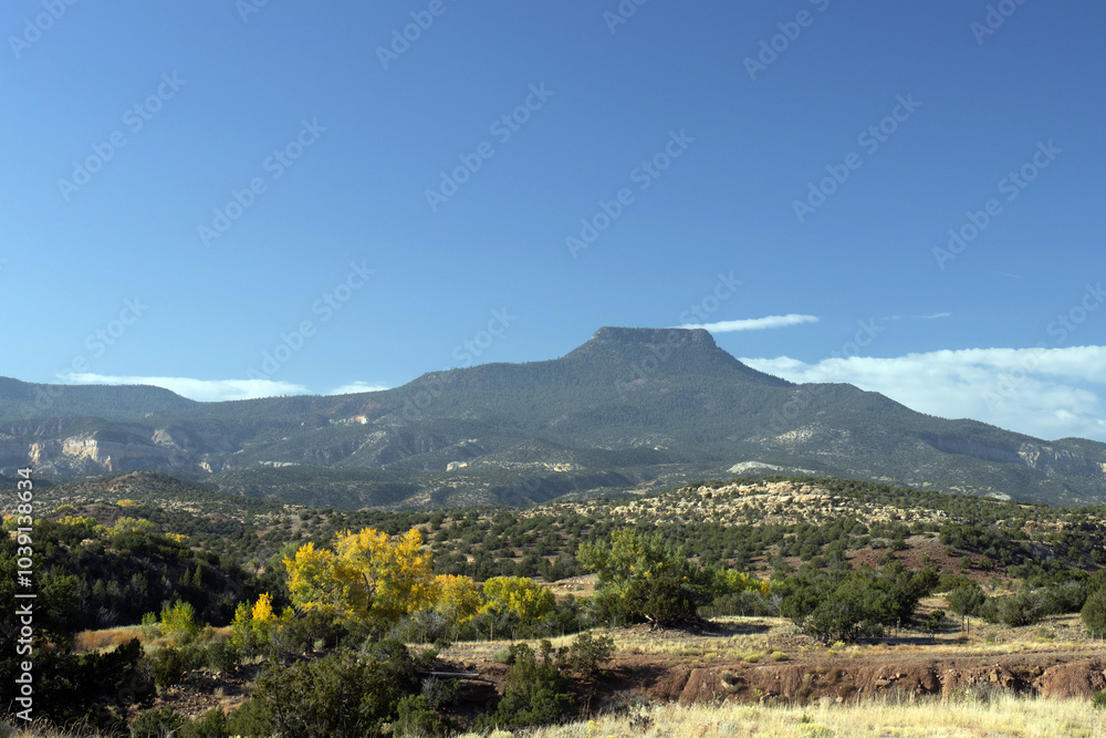 View of Cerro Pedernal, a distinctive northern New Mexico landmark, from the edge of Cañones Creek View of Cerro Pedernal, a distinctive northern New Mexico landmark, from the edge of Cañones Creek