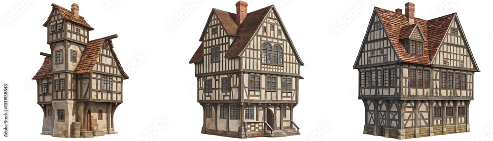 Fototapeta premium Medieval Watchtower House, isolated transparent background