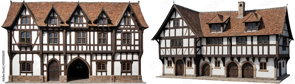 Fototapeta premium Medieval Inn House, isolated transparent background