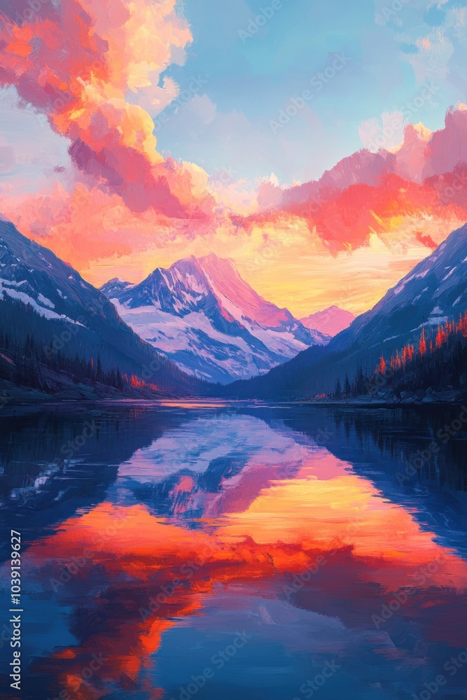 Fototapeta premium Sunset Serenade: A Symphony of Skies and Mountains