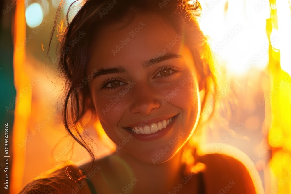 Smiling woman looking at camera - generative ai Smiling woman looking at camera - generative ai